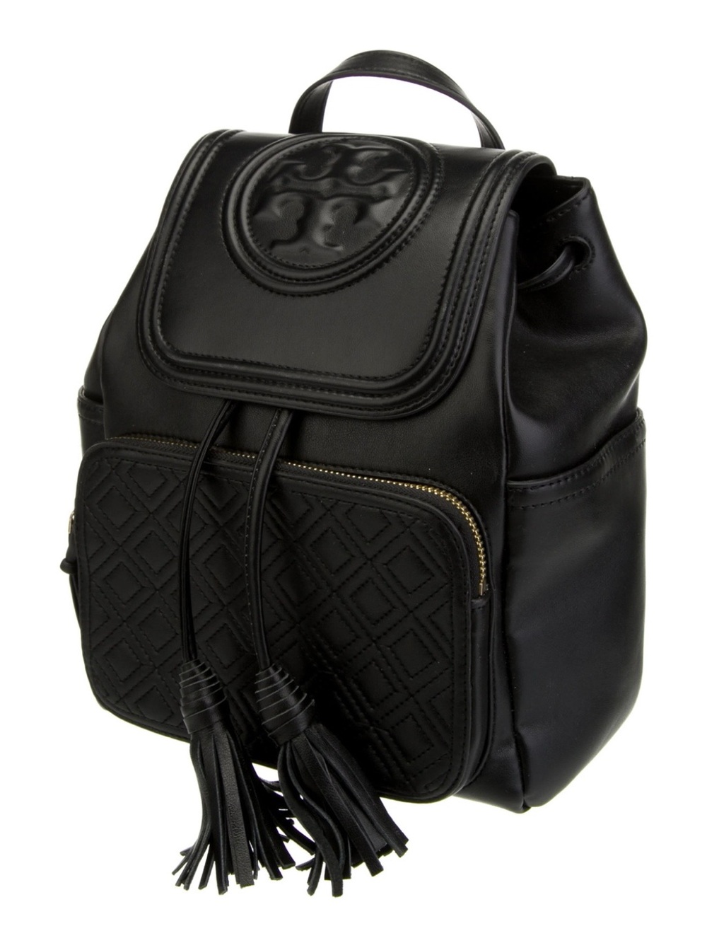 Tory Burch Black Quilted Tassel Drawstring Backpack
